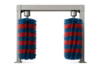 Automatic car wash rotating brushes on transparent background