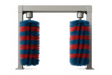 Automatic car wash rotating brushes on transparent background