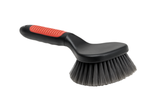 Cleaning brush with ergonomic handle on transparent background