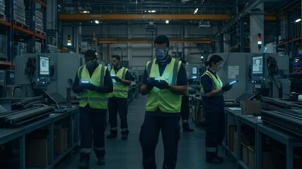 Factory Workers Using Technology for Quality Control - Powered by Adobe