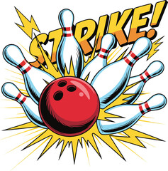 Bowling strike illustration with pins and ball for a fun design