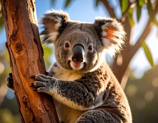 Naklejka premium Koala Climbing a Eucalyptus Tree 
