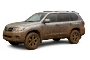 Mud-covered suv on transparent background