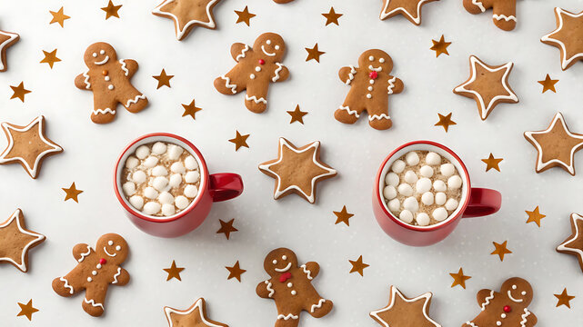 Festive Hot Chocolate with Marshmallows and Gingerbread Cookies A Cozy Christmas Treat