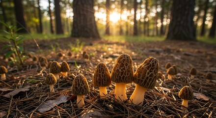 Obraz premium Mushrooms in Forest Sunlight