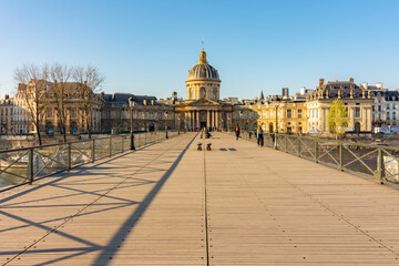 Institute of France and Pont des Arts bridge over Seine river, Paris, France