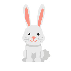 Cute white rabbit vector with long ears and a sweet smile. Suitable for Easter graphics, pet-themed content, kids' books, or educational materials