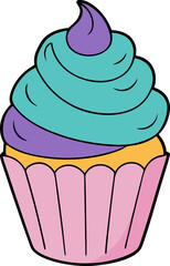 Vector cupcake illustration with blue frosting and simple design for cartoon dessert collections