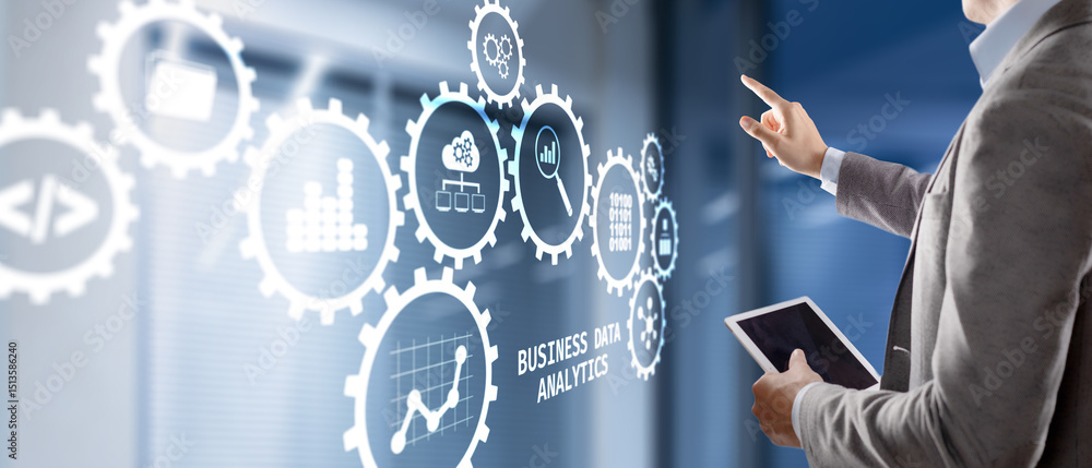 Aufkleber data business analysis and data management system with kpi and metrics. technology finance operation