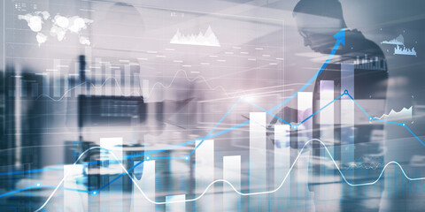 Business intelligence. Diagram, Graph, Stock Trading, Investment dashboard arrows