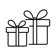 Minimal line icon of two gift boxes with bows for holiday or celebration themes.
