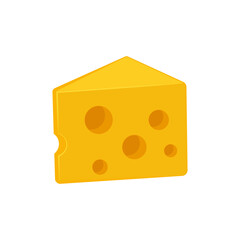 Cartoon icon of a cheese wedge with holes in flat style.