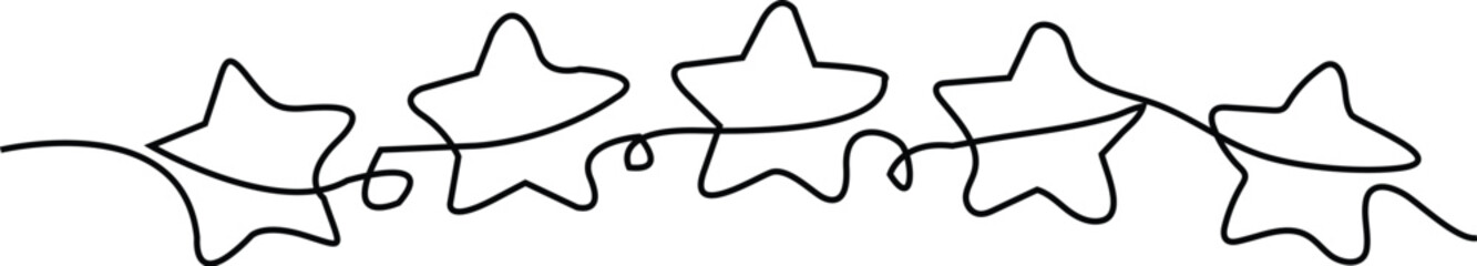 single line continuous stars illustration style vector Five stars drawn in one line art  
