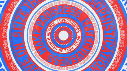 大きな円にポジティブな英単語が並んだスタイリッシュな背景 - トリコロール