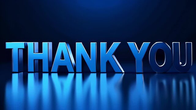 Blue thank you sign with reflection on a blue surface