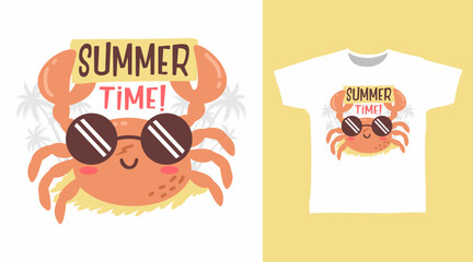 Cool crab hand drawn illustration vector, ready for print on t-shirt and other uses.