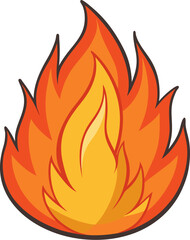 Classic cartoon flame design in vector format with exaggerated curves and glowing color gradient
