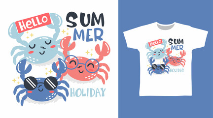 Cute crabs hand drawn illustration vector, ready for print on t-shirt and other uses.