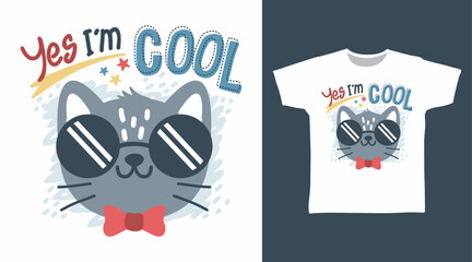 Cool cat hand drawn illustration vector, ready for print on t-shirt and other uses.