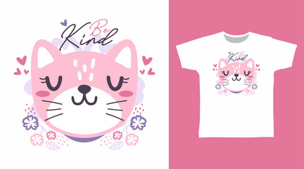 Pretty cat hand drawn illustration vector, ready for print on t-shirt and other uses.