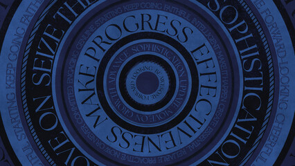 大きな円にポジティブな英単語が並んだスタイリッシュな背景 - ダークブルー