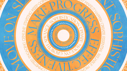 大きな円にポジティブな英単語が並んだスタイリッシュな背景 - 夏カラー