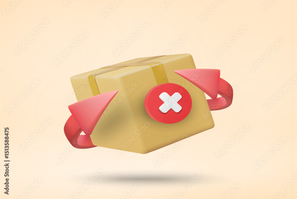 Aufkleber 3d vector illustration rendering of a parcel box with swirling arrows and a cross in the middle. con