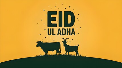 Eid alAdha Celebration Featuring Cow and Goat Silhouettes
