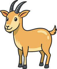 Smiling cartoon goat character in vector with simple fur texture and colorful ears