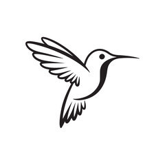 Obraz premium Hummingbird black line art silhouette isolated logo design vector on a white background