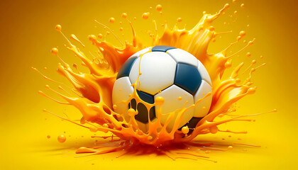 Dynamic Soccer Ball Splash Vibrant Orange Paint Explosion
