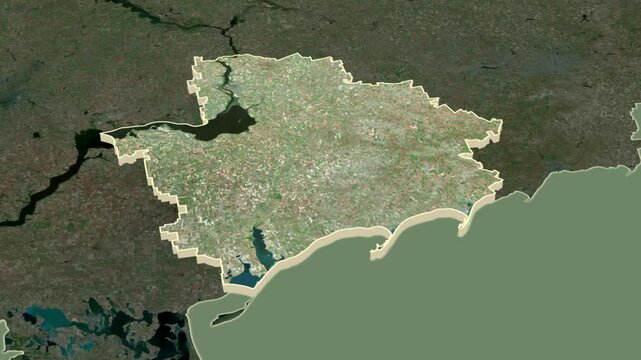 Zaporizhzhya region, Ukraine with Crimea, extruded. 