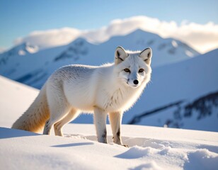 Fototapeta premium Arctic Fox in Winter Snow Landscape
