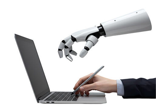Human and Robot Collaboration on Laptop isolated on transparent baackground