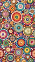 Fototapeta premium Geometric circles in various colors and sizes create a seamless background pattern