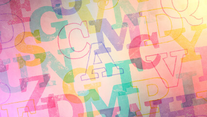 アルファベットが斜めに並んだヴィンテージ風の背景 - カラフル