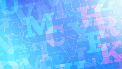 アルファベットが斜めに並んだヴィンテージ風の背景 - ブルー