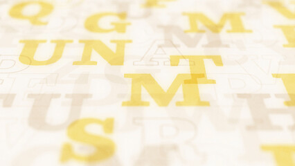 印刷物風のアルファベットが立体的に並んだ背景 - イエロー