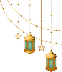 Golden Lanterns & Starry Garland Festive Design Element