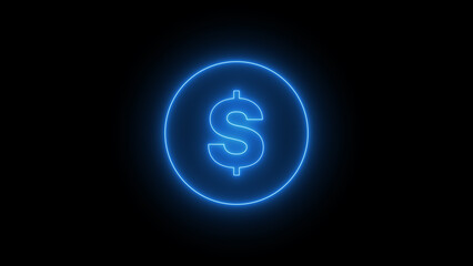 Neon glowing dollar icon. Dollar neon sign. Dollar icon. Illustration of a neon dollar sign isolated on a black background