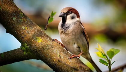 a sparrow on the branch of a tree