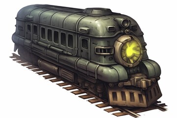 Futuristic vintage train on tracks