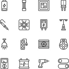Electrician Line Icons Set | Editable Electrical Tools and Equipment Icons for Web and App Design