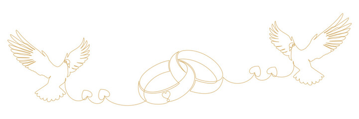 continuous line drawing of doves and wedding rings 4