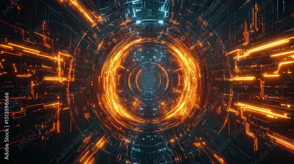 Poster a futuristic circuit background made of intricate neon lines and glowing data pathways
