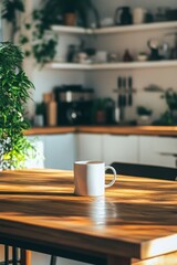 Coffee Mug in Playful Cartoon Character Style on Kitchen Table

