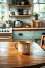 Coffee Mug in Playful Cartoon Character Style on Kitchen Table

