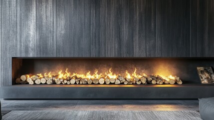 Cozy Indoor Fireplace with Glowing Logs


