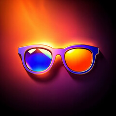 Stylish sunglasses with colorful lenses, vibrant lighting, modern design, featuring copy space