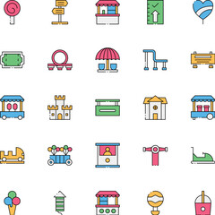 Amusement Park Line Icons Editable Stroke